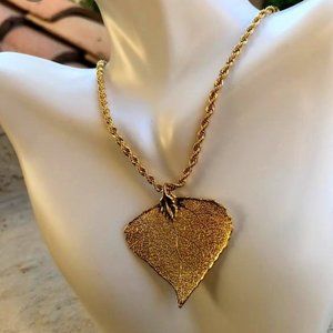 Ambassador Gold-Tone Twist Chain & Leaf Pendant Necklace